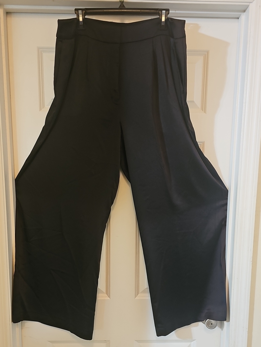 Express Black Wide-Leg Satin-Look Pants